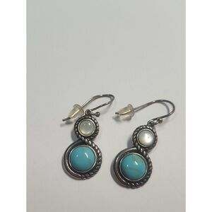 Sterling Silver Turquoise & Mother of Pearl Drop Earrings Collins Fine Jewelry